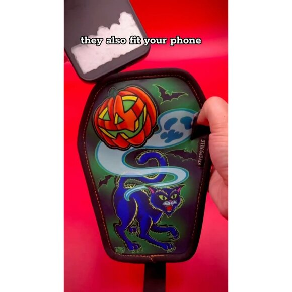 Graves Halloween Coffin Clip Pouch Clip To Bag Or Belt Black Cat Pumpkin Ghost - Picture 5 of 5